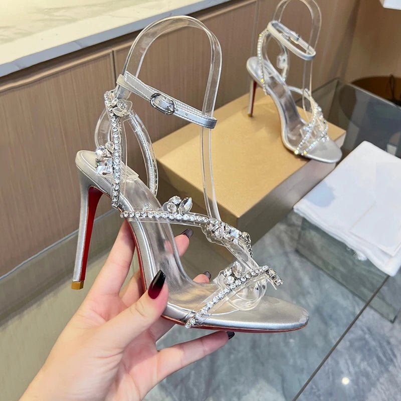 Crystal Decorated Women's High Heels Sandals Ankle Strap Stiletto Open Toe Sexy Shoes - LiveTrendsX