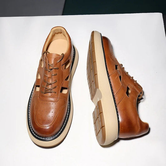 Designer Retro Men's Casual crafted in Oil Slick Leather Sandals Non - slip - LiveTrendsX