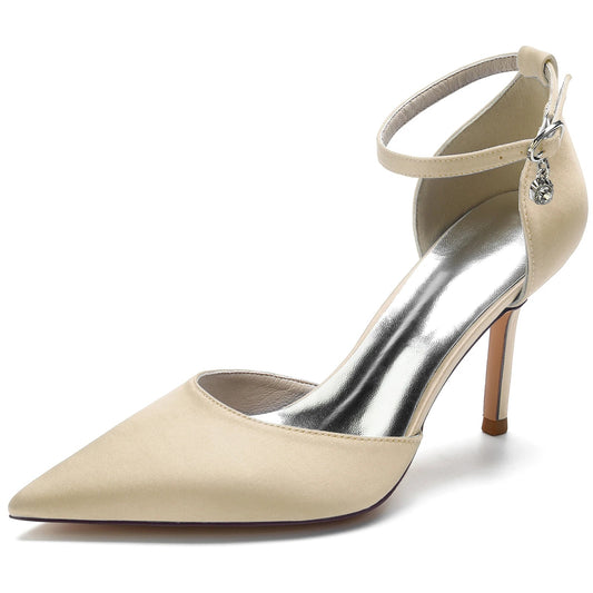 Elegant Satin Pointed Toe Pumps Ankle Strap - LiveTrendsX