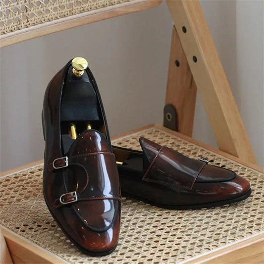 Genuine Leather Men's Loafers with Double Buckle - LiveTrendsX