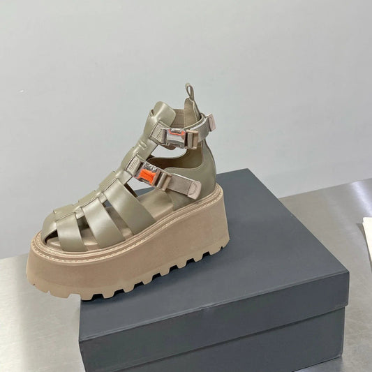 Genuine Leather Wedge Heels Woman Gladiator Sandals Narrow Band Platform - LiveTrendsX