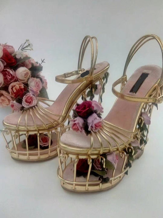 Gilded Birdcage Rose Heels Women Sandals - LiveTrendsX