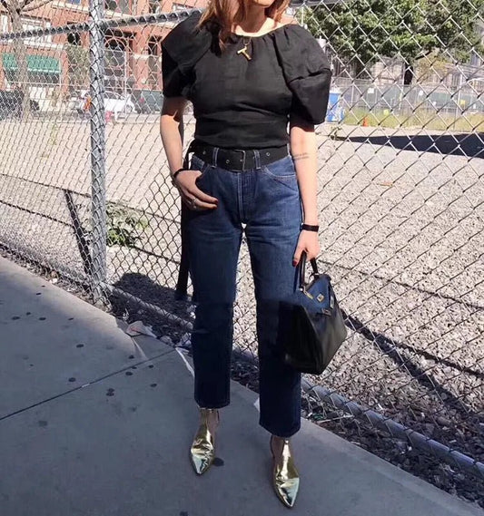 Gold Patent Leather Thin Heels T - strap Sandals Women Cut - outs Pointed Toe Shoes - LiveTrendsX