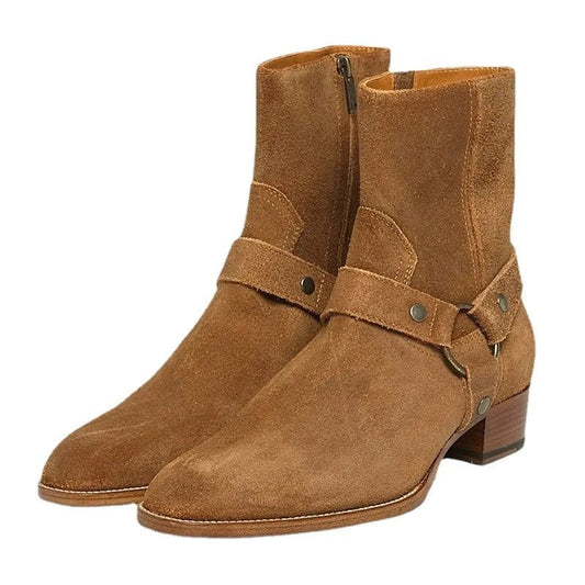 Handmade Brown Cow Suede Men's Chelsea Boots - LiveTrendsX