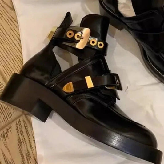 High Top Women's Sandal with Chunky Heels and Punk Style Belt Buckles - LiveTrendsX