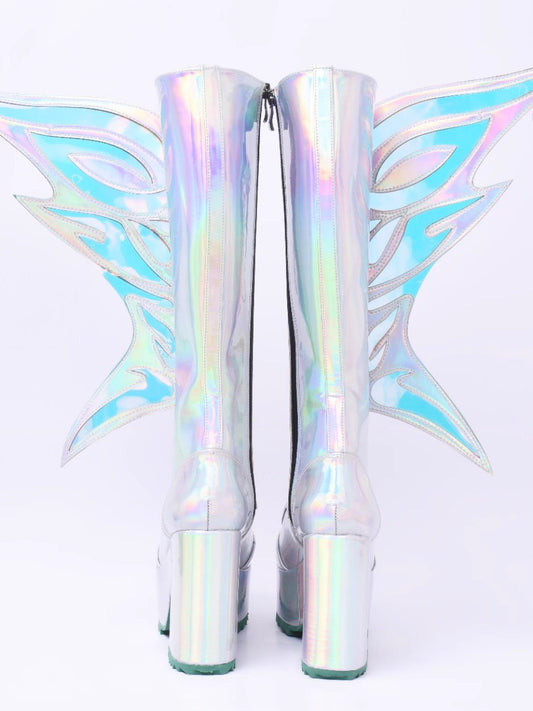 Holographic Winged Platform Boots – Futuristic Statement - LiveTrendsX