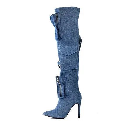 Knee - High Boots with Pocket Details and Stiletto Heel - LiveTrendsX