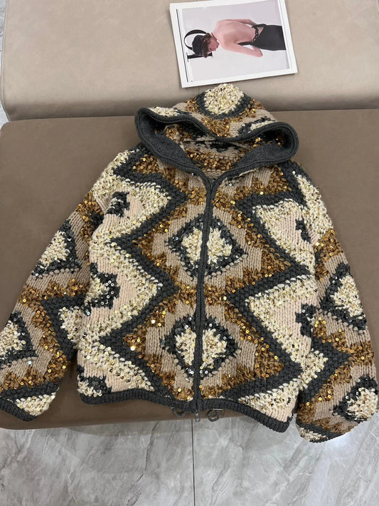 Knitted Hooded Cardigan Retro Long Sleeve Jacket Women Top - LiveTrendsX