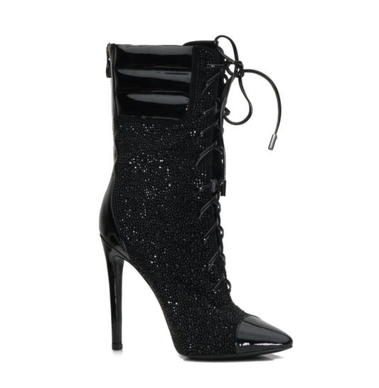 Lace - Up High - Heeled Diamond Ankle Boots - LiveTrendsX