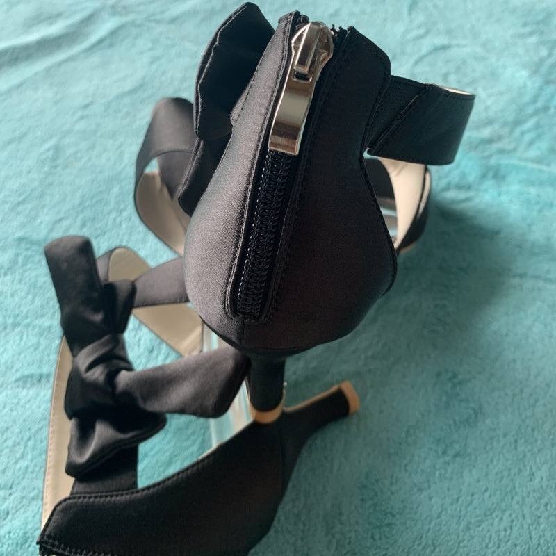 Mid Heels Satin Wedding Sandals for Bride Open Toe