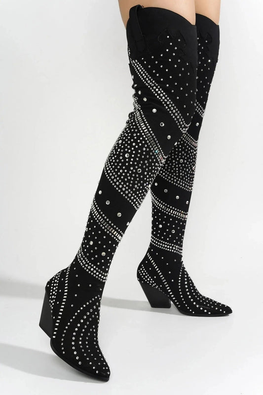 Luxury Crystal Bling Over - The - Knee Women's Boots - LiveTrendsX