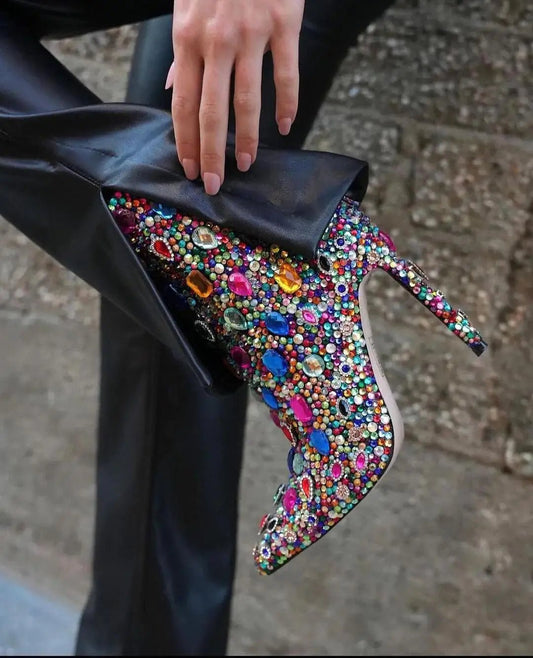 Luxury Multi Jeweled Stiletto Heels Ankle Bootie Women Dress Shoes - LiveTrendsX
