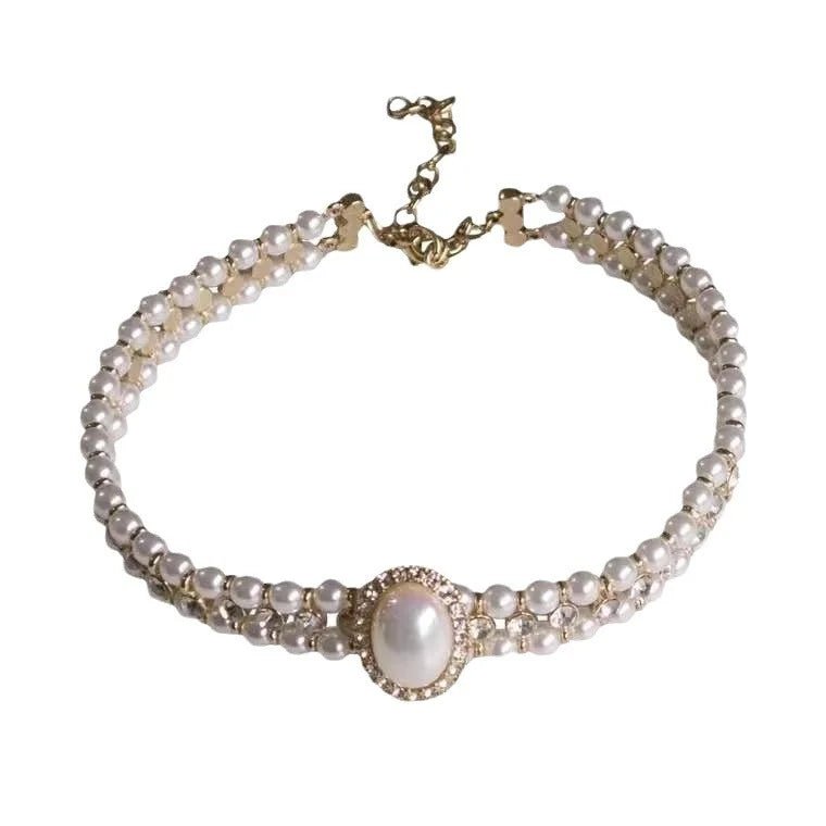 Medieval vintage multi - layer diamond Baroque pearl necklace choker jewelry - LiveTrendsX
