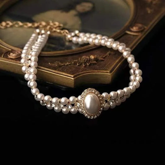 Medieval vintage multi - layer diamond Baroque pearl necklace choker jewelry - LiveTrendsX