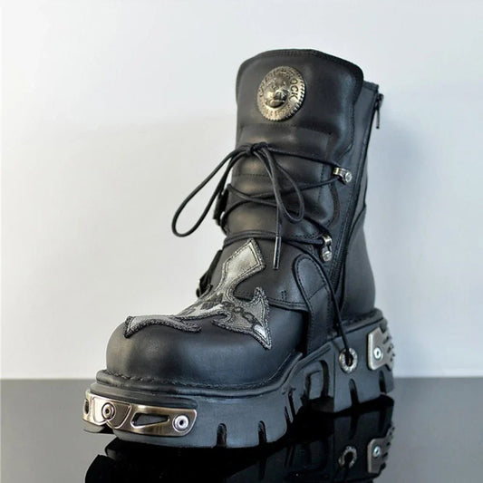 Men Cow Genuine Leather Motorcycle Boots Mid - calf Boots Plus 48 - LiveTrendsX