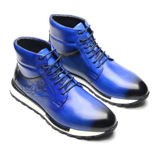 Mens Ankle Boots Genuine Leather Lace - Up High Top Flat Street Style - LiveTrendsX