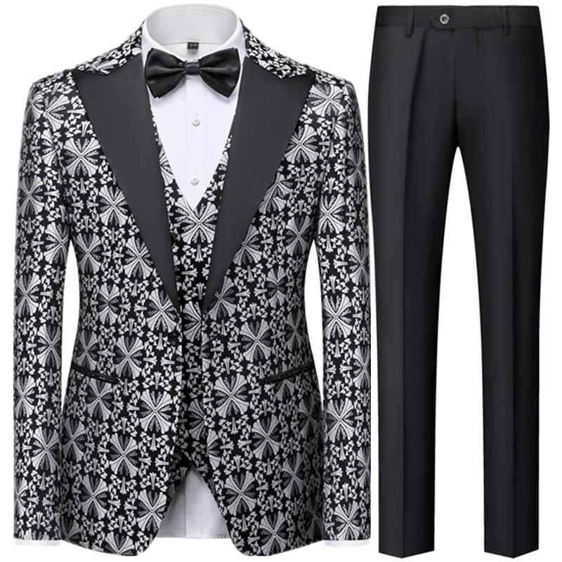 Men's Black Suit with Abstract Floral Patterns in Multiple Colors - LiveTrendsX