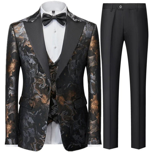 Men's Black Suit with Abstract Floral Patterns in Multiple Colors - LiveTrendsX