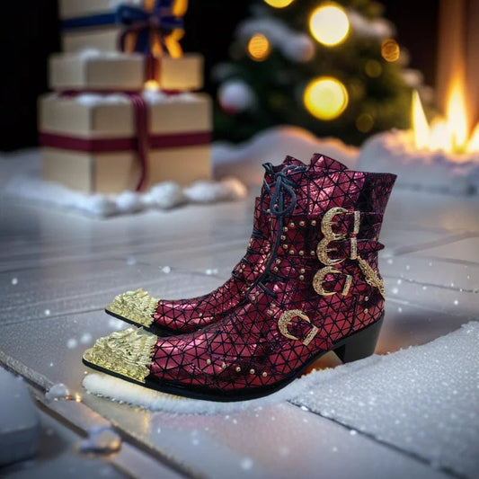 Men's Customized Cowhide Boots Spike Decoration Rivet Triangle Pattern - LiveTrendsX