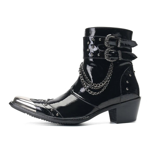 Men's Fashionable Iron - Headed Chelsea Boots in Bright Cowhide Leather - LiveTrendsX