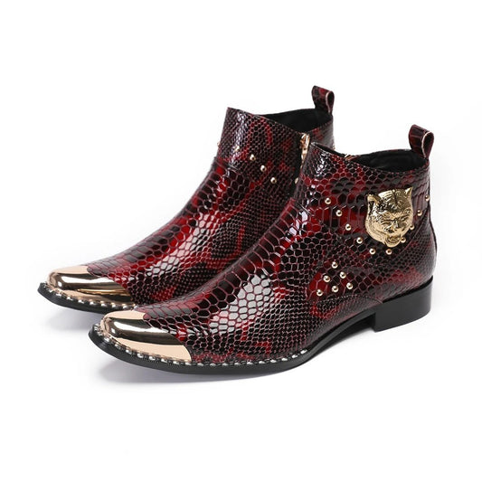 Men's Genuine Leather Punk Style Slip - On Chelsea Dress Boots - LiveTrendsX