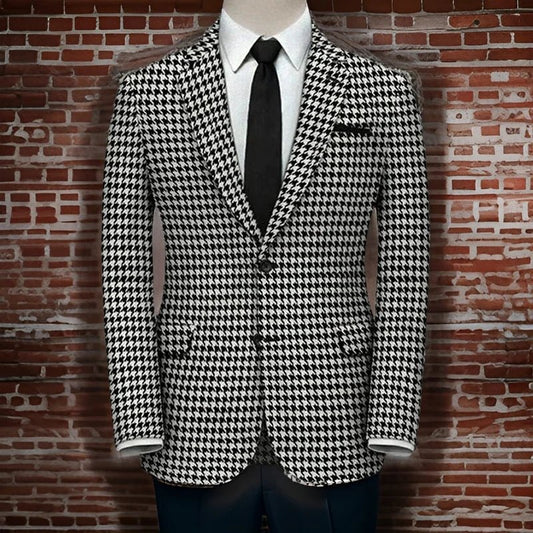 Men's Houndstooth Checkered Suit with Black Tie - LiveTrendsX