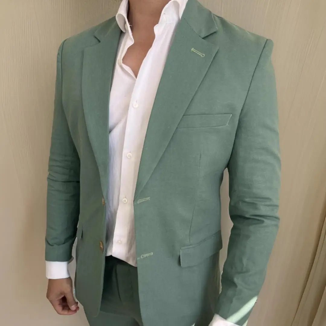 Men's Sage Green Linen Suit Slim Fit Italian Style - LiveTrendsX