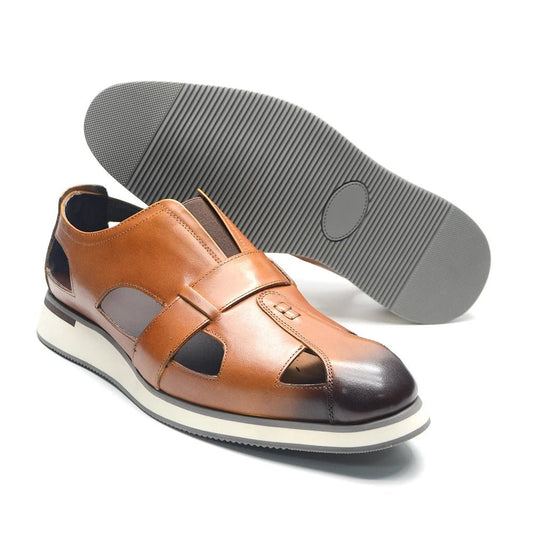 Mens Sandals Genuine Cow Leather Slip - On Hollow Out Casual Dress Shoes - LiveTrendsX