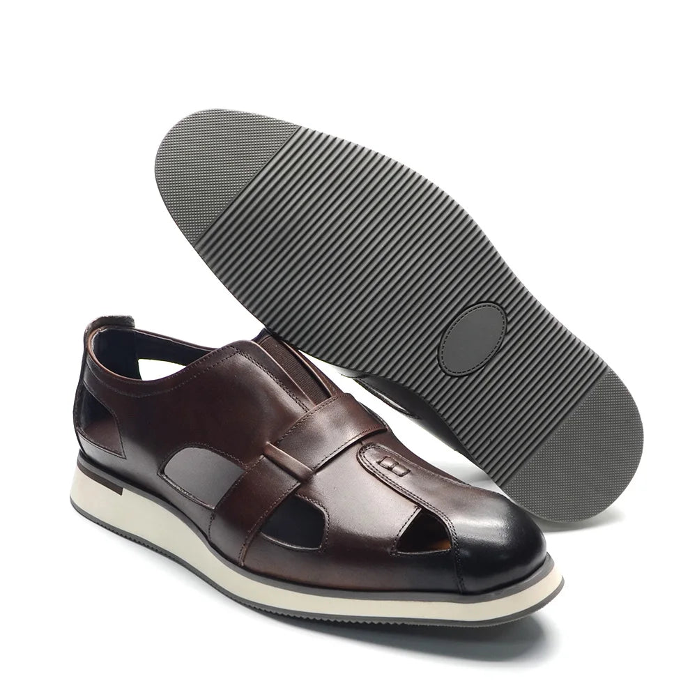 Mens Sandals Genuine Cow Leather Slip - On Hollow Out Casual Dress Shoes - LiveTrendsX