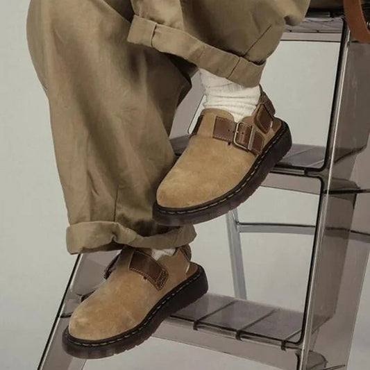 Men's Vintage Summer Closed Toe Leather Sandals with Buckle Strap - LiveTrendsX