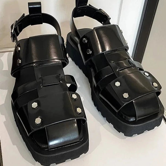 Mens Vintage Thick Platform Gladiator Sandals Summer Casual Square Toe Shoes - LiveTrendsX