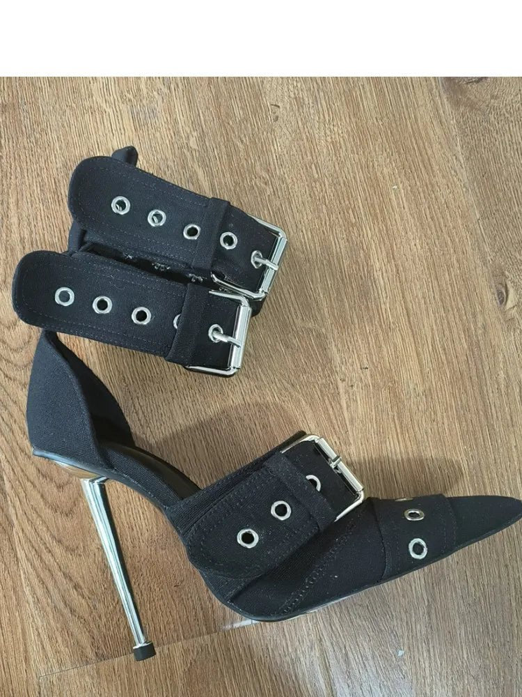 Pointed Buckle with Rivet Thin High Heel Over Knee Boots Sexy Women's 43 Large Boots - LiveTrendsX