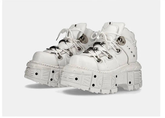 Punk Metal Height - Increasing Leather Women's Small Rock Tie Rivet Shoes - LiveTrendsX