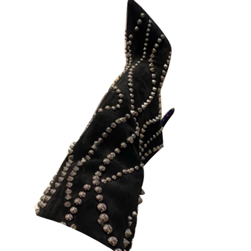 Rivet line Pointed Stiletto knee - high boots woman slip - on suede mid - calf boots - LiveTrendsX