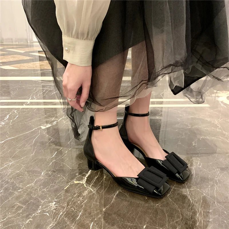 Square Buckle Shoes for Women Mid Heels Ankle - Strap Ladies Sandals - LiveTrendsX