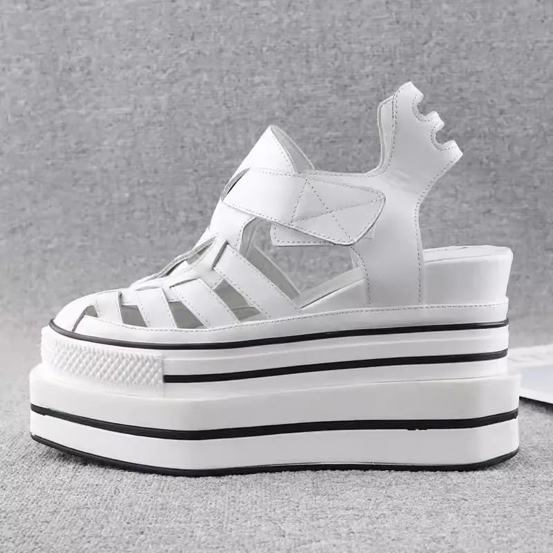 Summer Fashion Women Leather Wedges Sandal with Hollow Out Design - LiveTrendsX