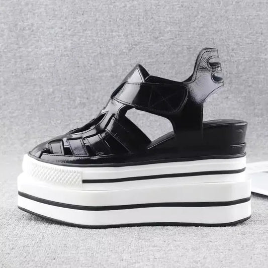 Summer Fashion Women Leather Wedges Sandal with Hollow Out Design - LiveTrendsX