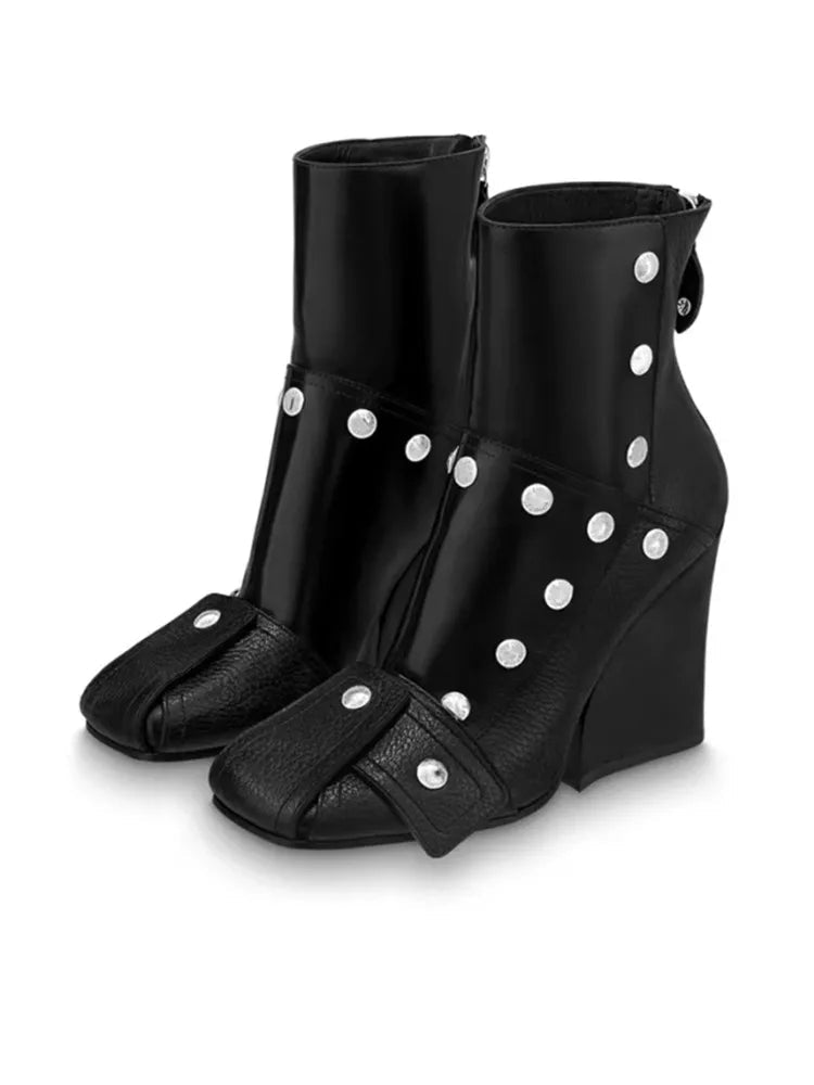 Thick Soled Slope Heel Short Boots Sexy Side Zipper High Heel Women's Shoes - LiveTrendsX