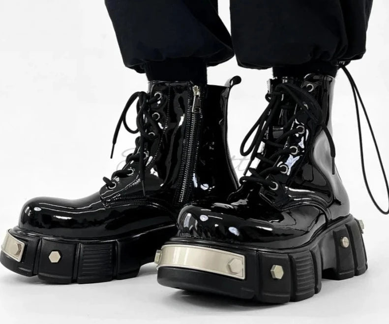 Thick Soles Punk Style Fashion Rivet Metal Decoration Motorcycle Boots Male Shoes - LiveTrendsX