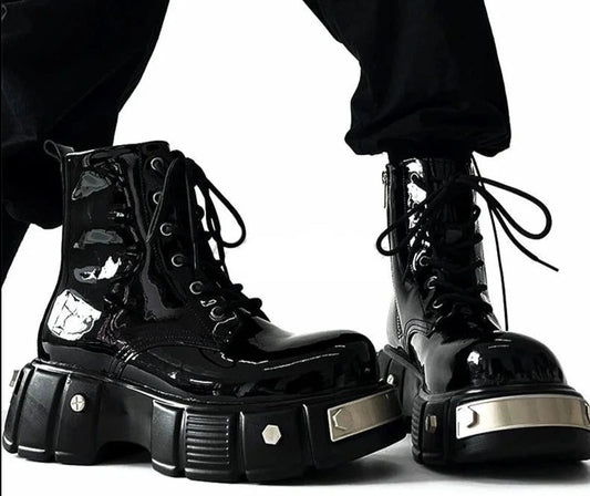 Thick Soles Punk Style Fashion Rivet Metal Decoration Motorcycle Boots Male Shoes - LiveTrendsX