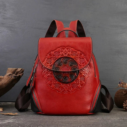 Vintage Floral Handmade Cowhide Travel Shoulder Bag for Women - LiveTrendsX