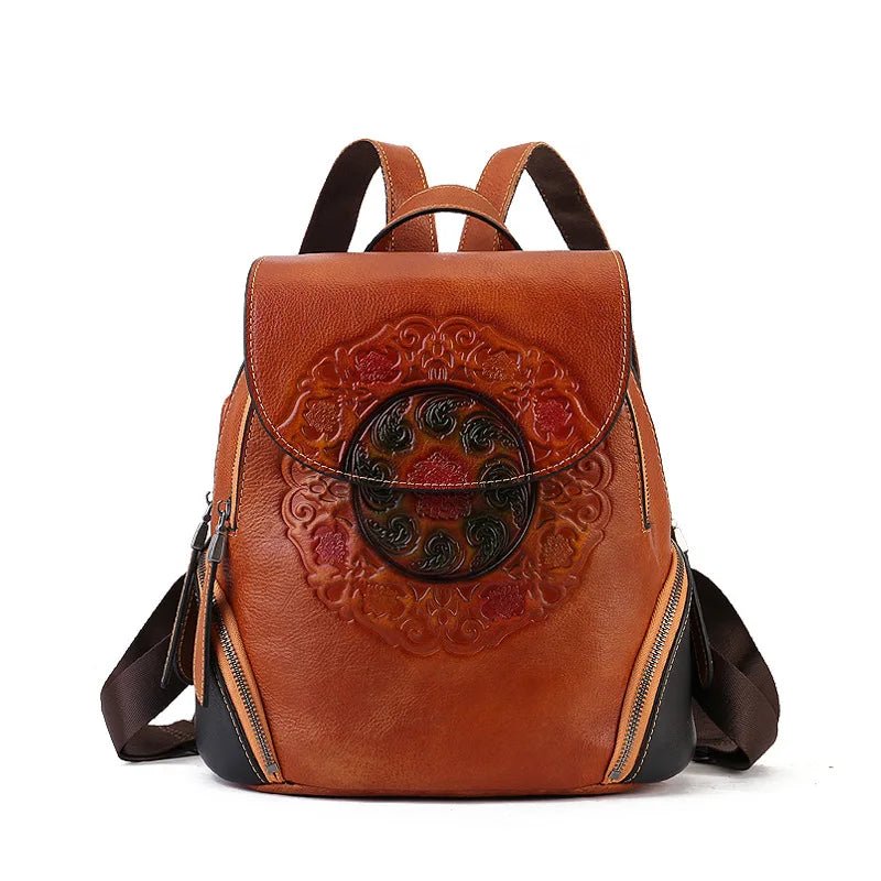 Vintage Floral Handmade Cowhide Travel Shoulder Bag for Women - LiveTrendsX