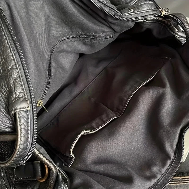 Vintage Washed Leather Motorcycle One Shoulder Crossbody Bag Large Capacity - LiveTrendsX