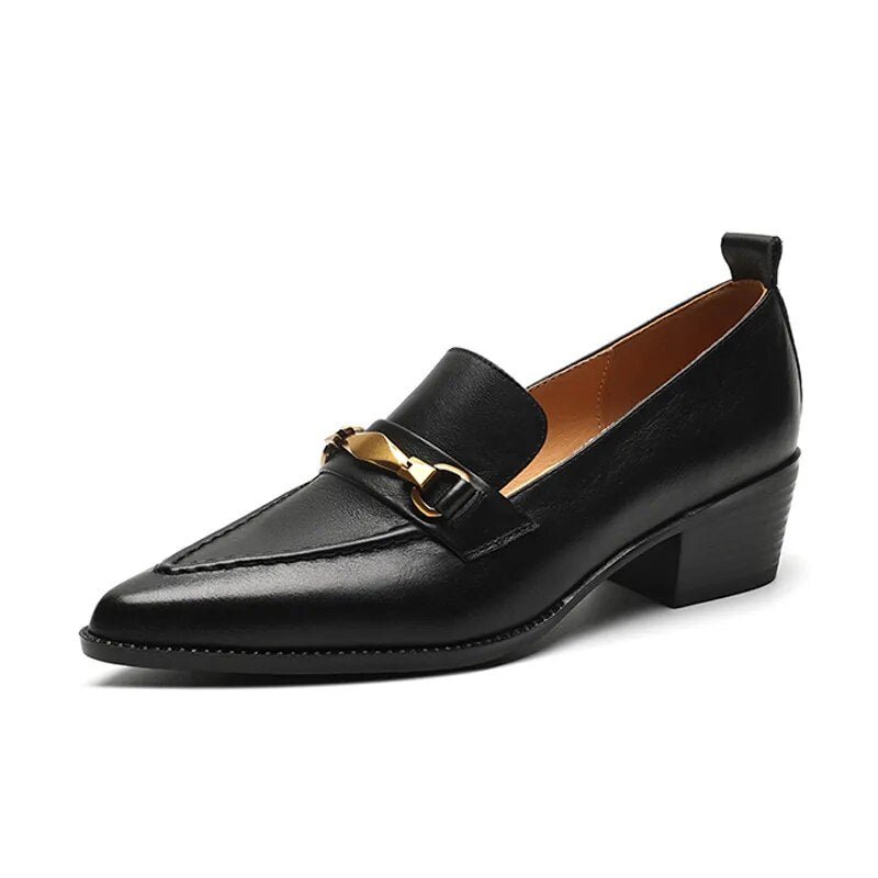 Women Chunky Heel Cow Leather Oxfords British Style Pumps - LiveTrendsX