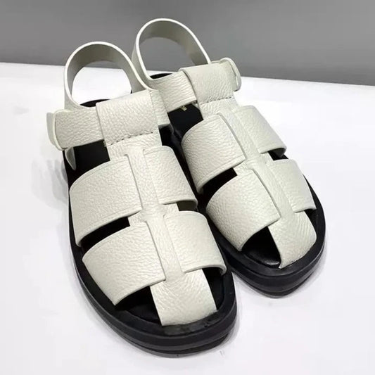 Women Cowhide Genuine Leather Sandals Buckle Strap Hollow Out Platform - LiveTrendsX