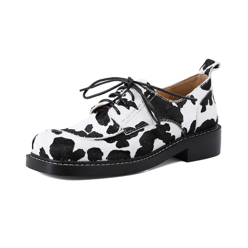 Women Horsehair Leather Square Toe Oxford Loafers - LiveTrendsX