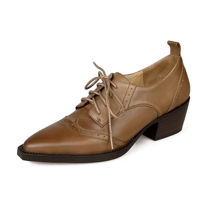 Women Pointed Toe Lace - Up Loafers British Style Pumps - LiveTrendsX