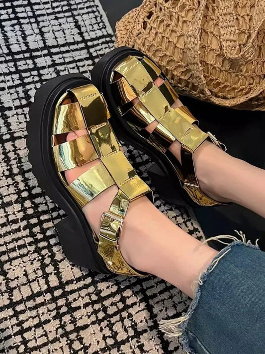 Women's Fashion Gladiator Sandals with Chunky Heels and Thick Platform - LiveTrendsX