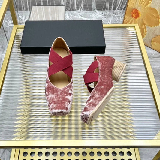 Women's High Heels Square Head Thick Heel Casual Single Shoes - LiveTrendsX