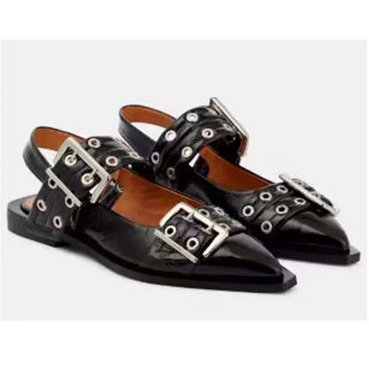 Women's Mary Janes Retro Pointed Toe Chunky Heel with Hollow Out Design - LiveTrendsX